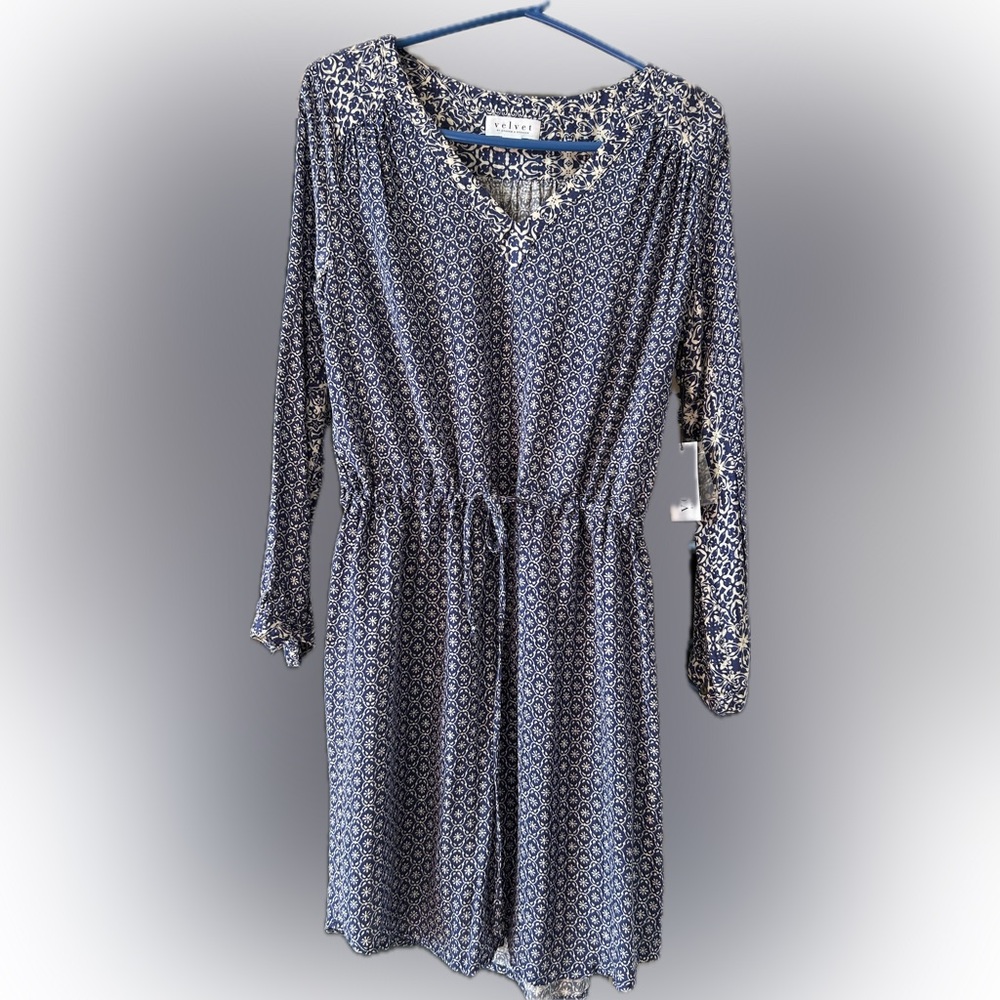 NWT Velvet by Graham & Spencer Blue V-Neck Raglan Long Sleeve Sundress